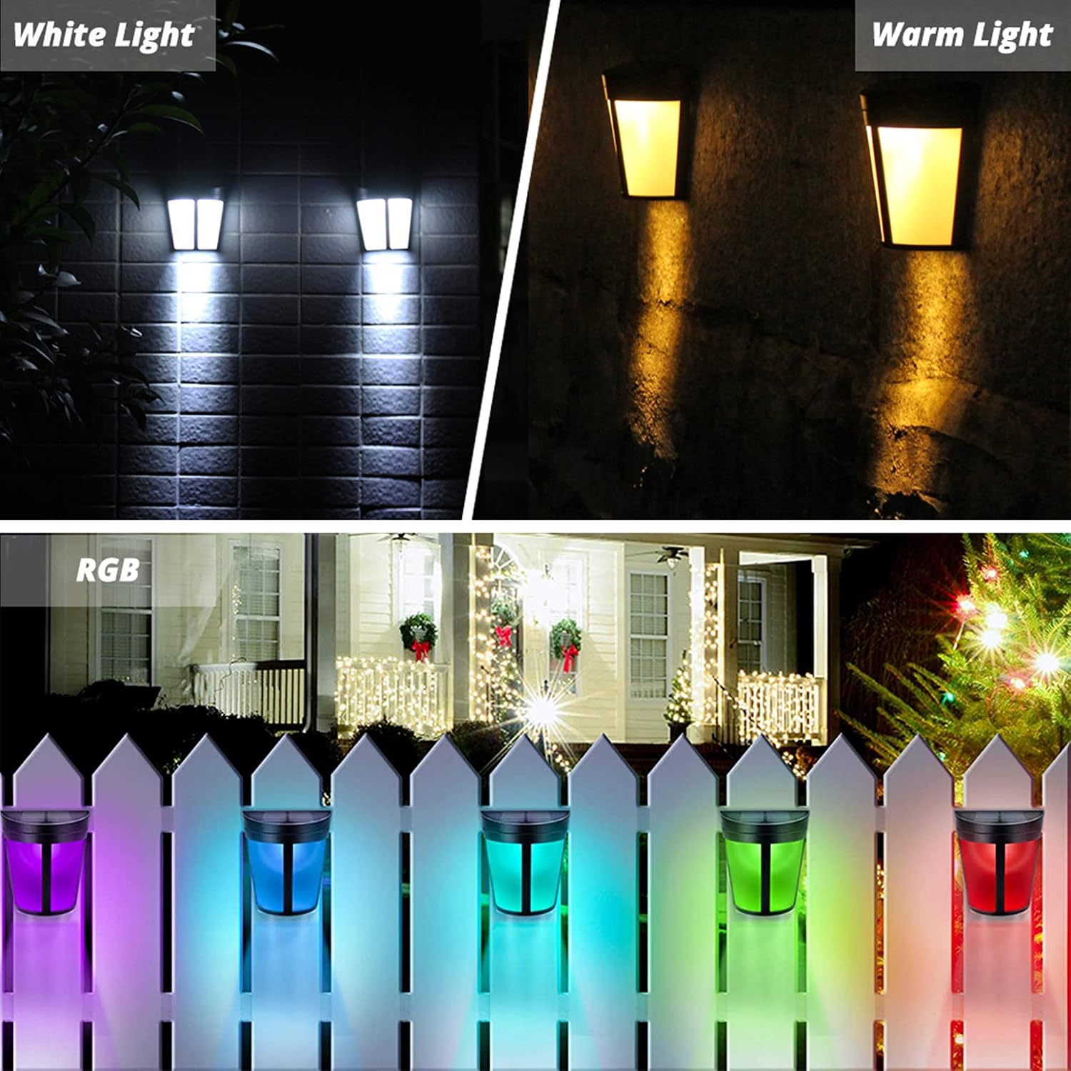 Outdoor Decorative Wall Lamp, RGB 7 Color Glow Solar Lighting Solar Powered IP65 Waterproof Light,Wall Mount Solar Light,for Porch Yard