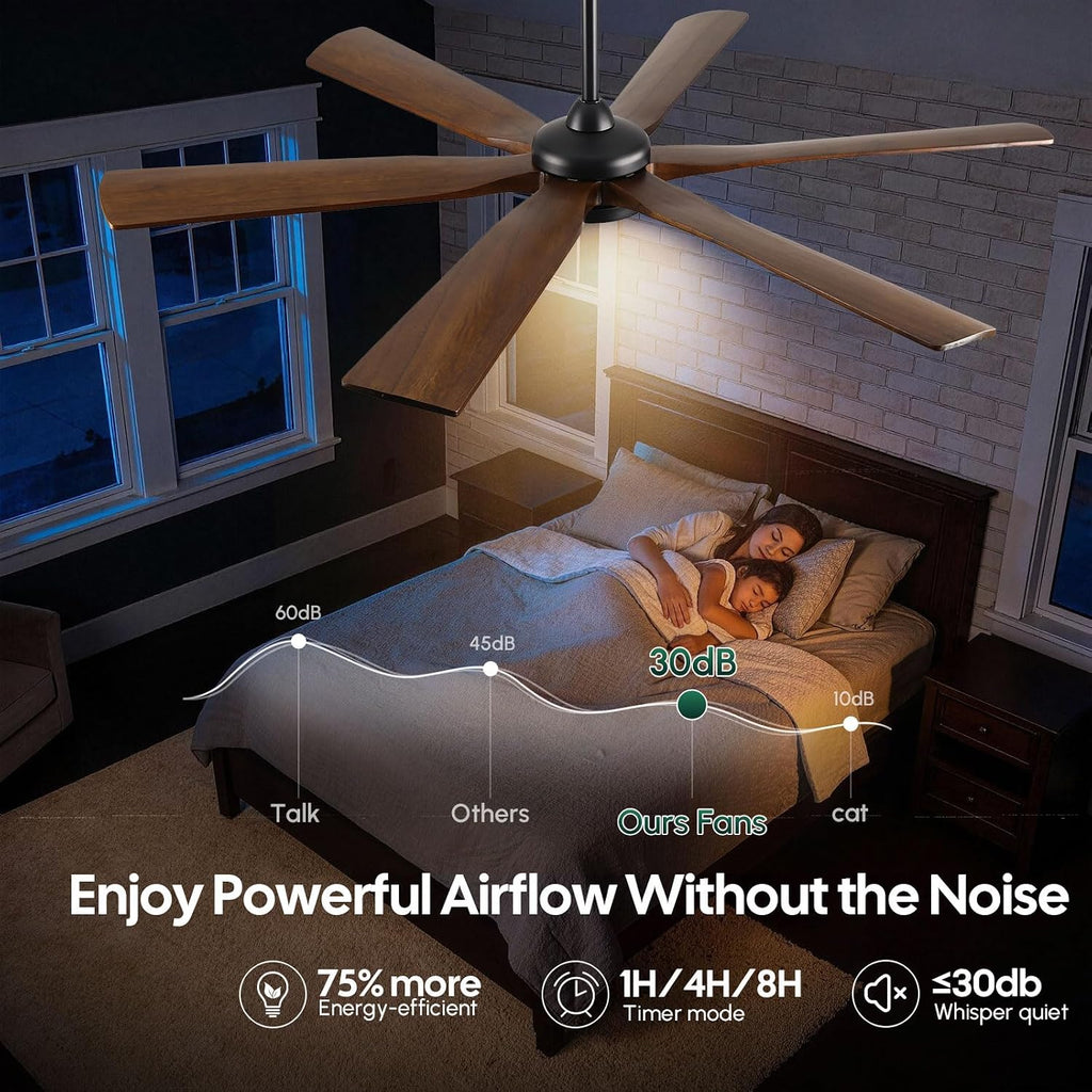 72 Inch Smart Outdoor Ceiling Fan with Light, Alexa/Wifi/Remote Control, 6 Solid Wood Blades Damp Rated, 9268 High CFM Quiet DC Motor, Rustic Farmhouse Style for Indoor Large Room Exterior Patio