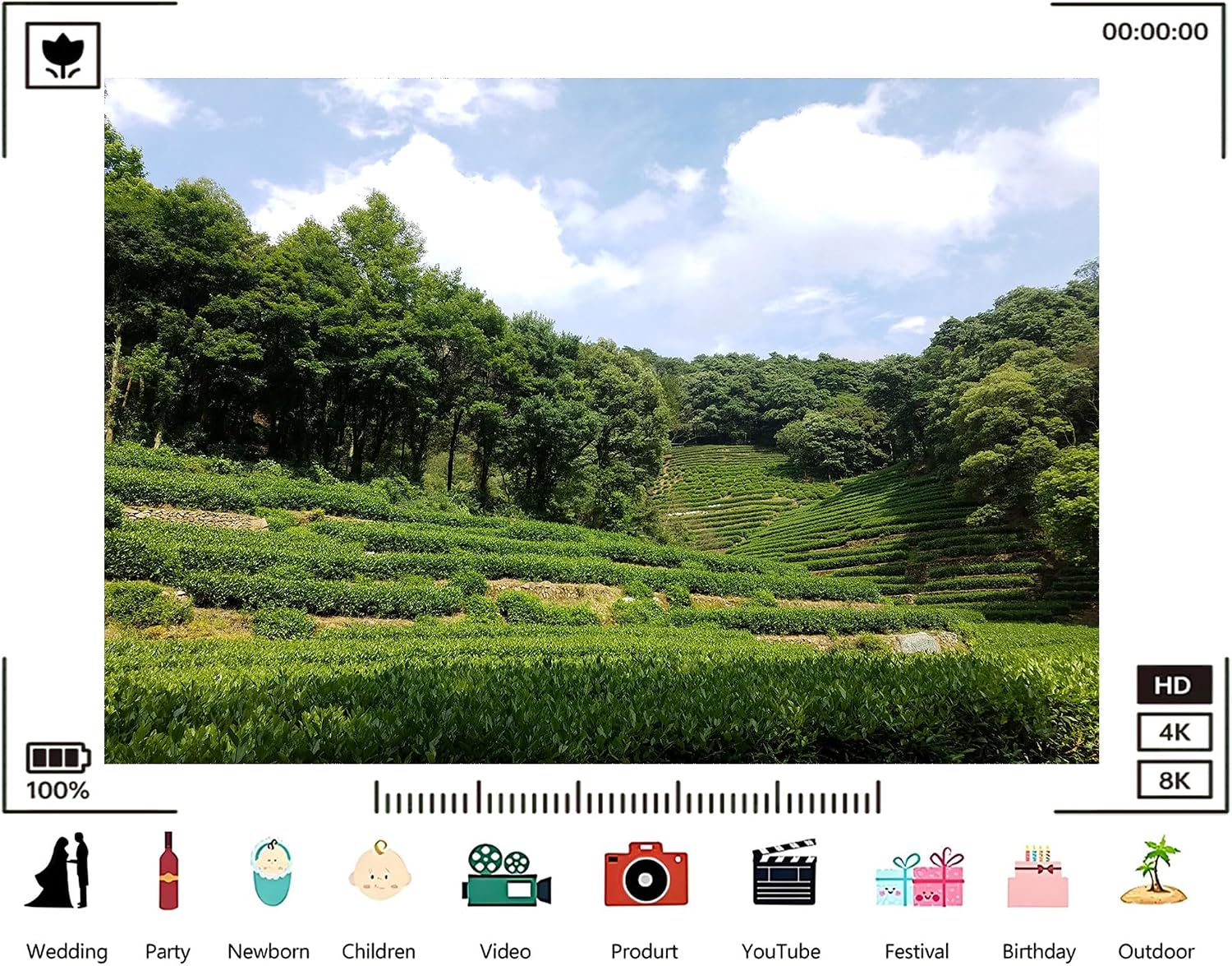 Trykid 20x10ft Lush Green Tea Terrace Backdrop Scenic Tiered Plantation Forested Mountain Clear Sky Photography Background Farm Themed Party Decoration Photo Booth Prop Fabric
