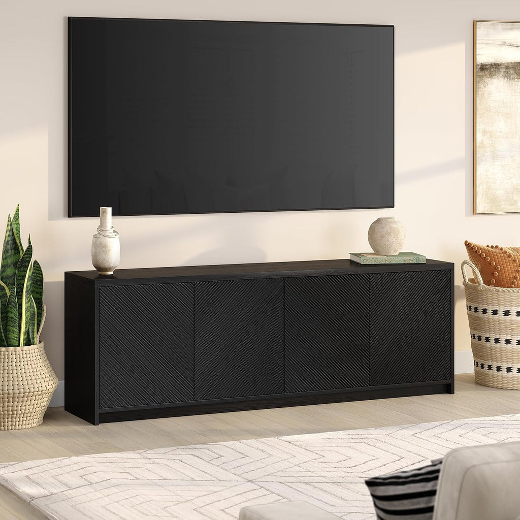 Henn&Hart Rectangular TV Stand for TV's up to 78' in Natural Black, for Home, Living Room, Bedroom, Entertainment Room, Office