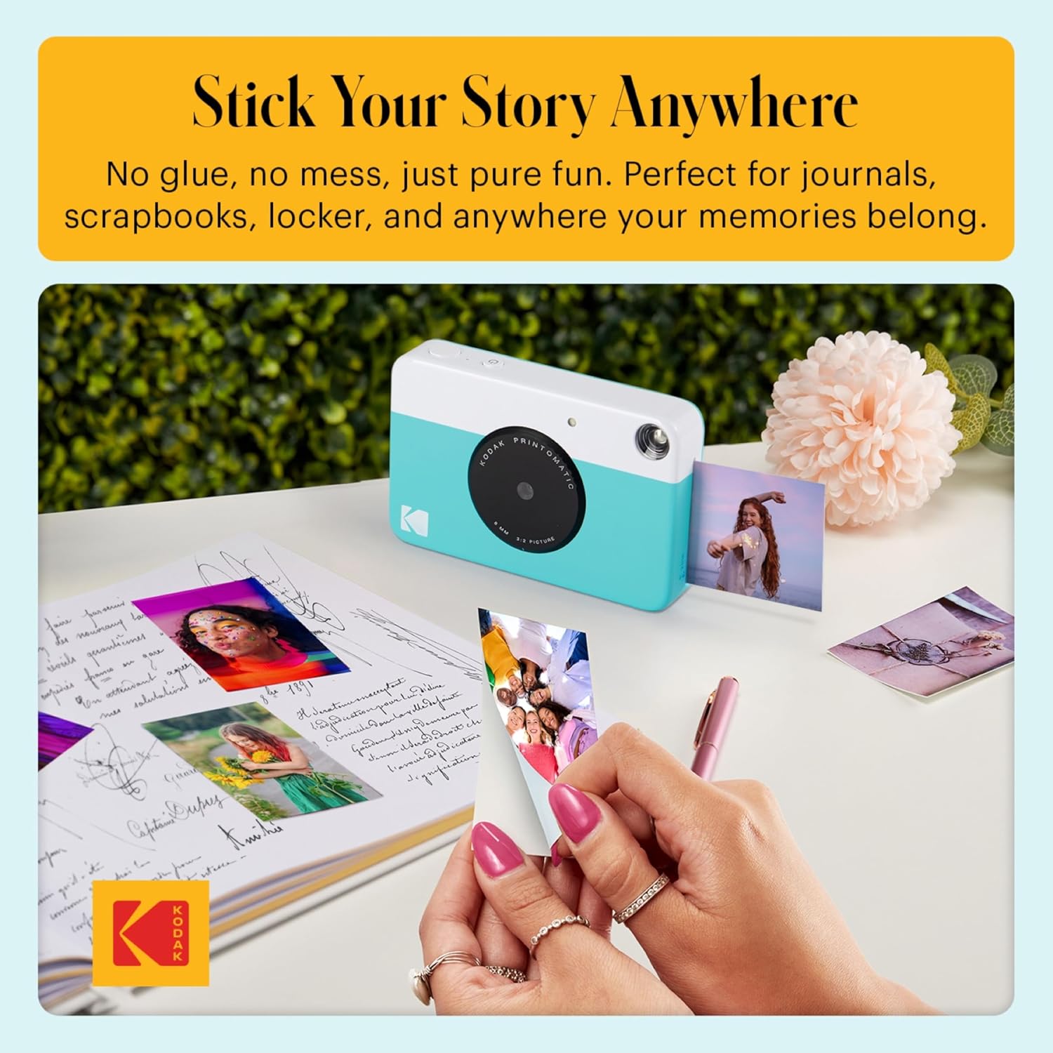 Kodak Printomatic Full-Color Instant Print Camera Gift Bundle + Soft Case + Zink 2x3 Sticky Back Photo Paper 20pk + Album + Sticker Sets + Sticker Frames + Hanging Frames + Markers, Fun Gift - Blue