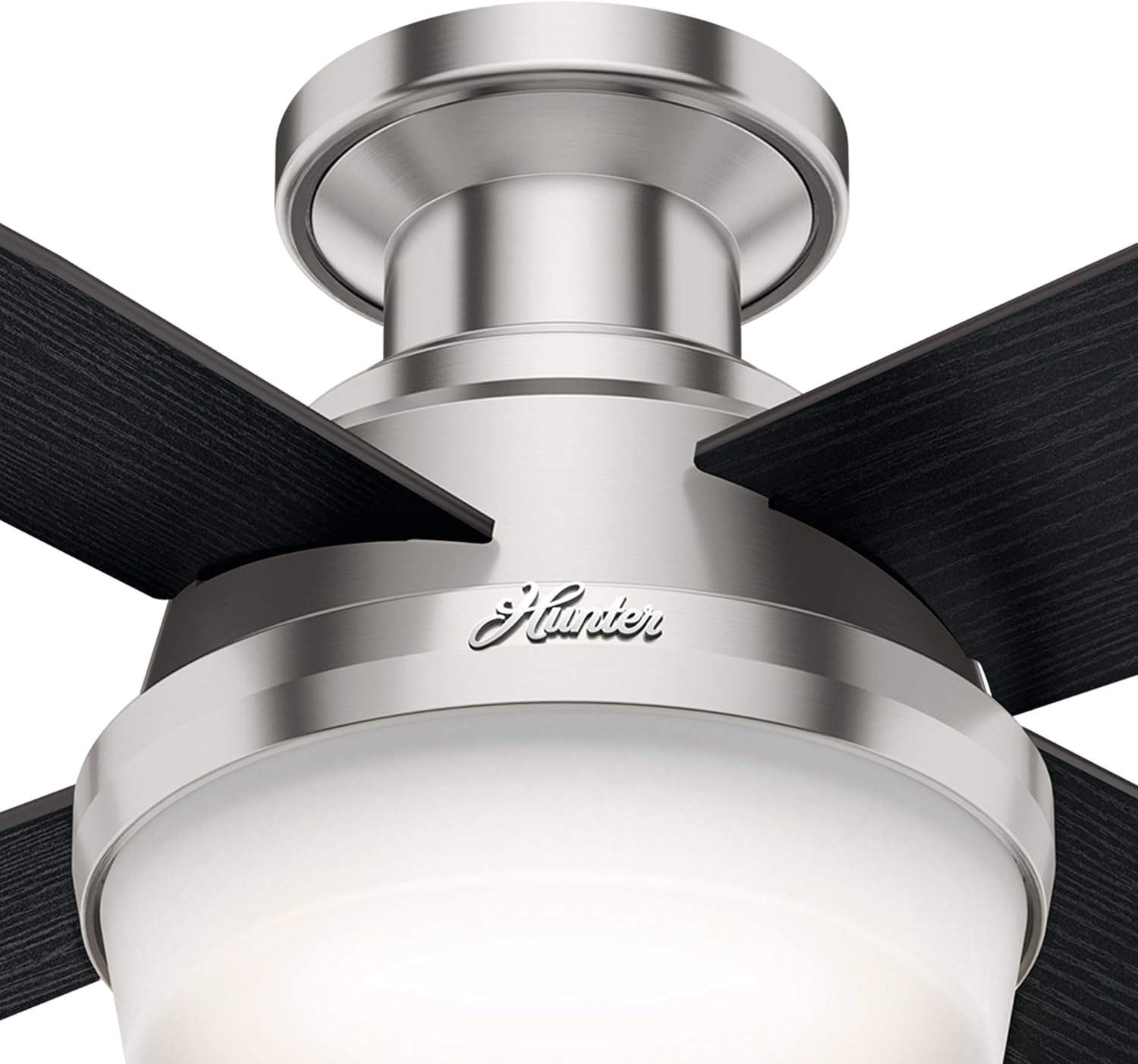 Hunter Fan 52 inch Contemporary Low Profile Brushed Nickel Ceiling Fan with LED Light kit and Remote Control, 4 Blade (Renewed)
