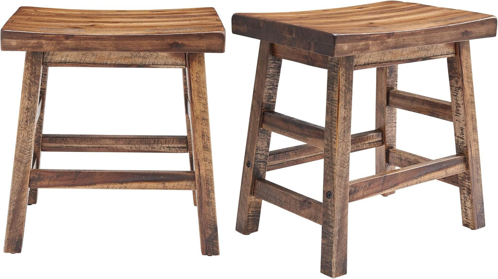 Alaterre Furniture Durango Set of 2 Industrial 20-Inch Wood Dining Stools – Rustic Farmhouse Style Solid Wood Backless Seats for Kitchen, Dining Table, or Extra Seating
