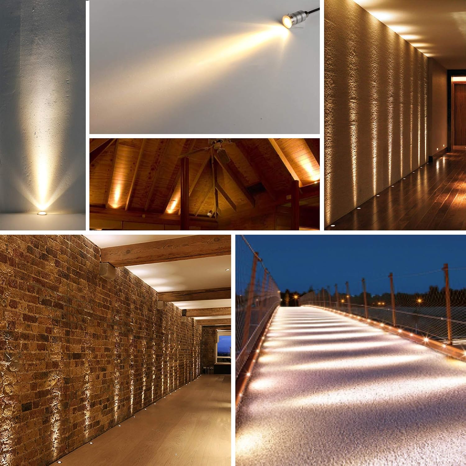 LED In-Ground Well Light,Mini 15° Narrow Beam Angle Spotlight,1W 12V-24V DC,IP67 Waterproof Underground Outdoor Landscape Lightings,Warm White-3000K (6 Pack)