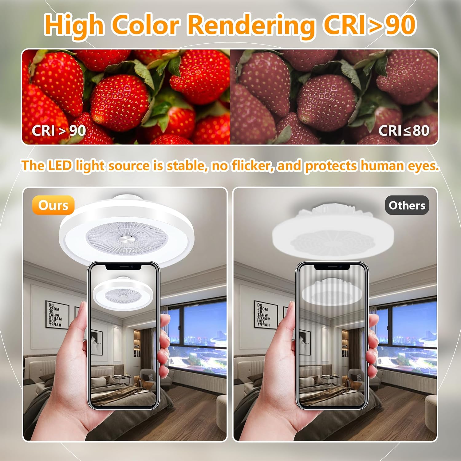 24' Low Profile Ceiling Fan with RGB Lights, Bladeless Ceiling Fan with Remote/APP/Voice Control, 6 Speeds Flush Mount Smart for Bedroom