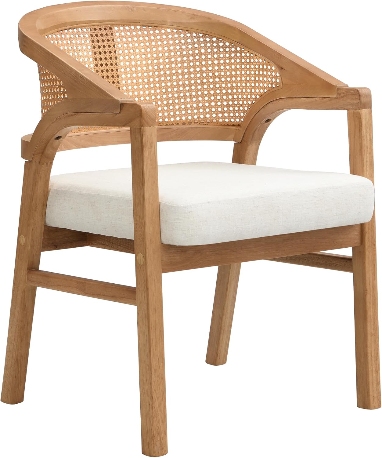 Christopher Knight Home Faritel Modern Wooden Dining Chairs Set of 2, Fabric Upholstered Kitchen Side Armchairs, Living Room Comfy Reading Chair with Curved Rattan Back, Natural Oak+Beige