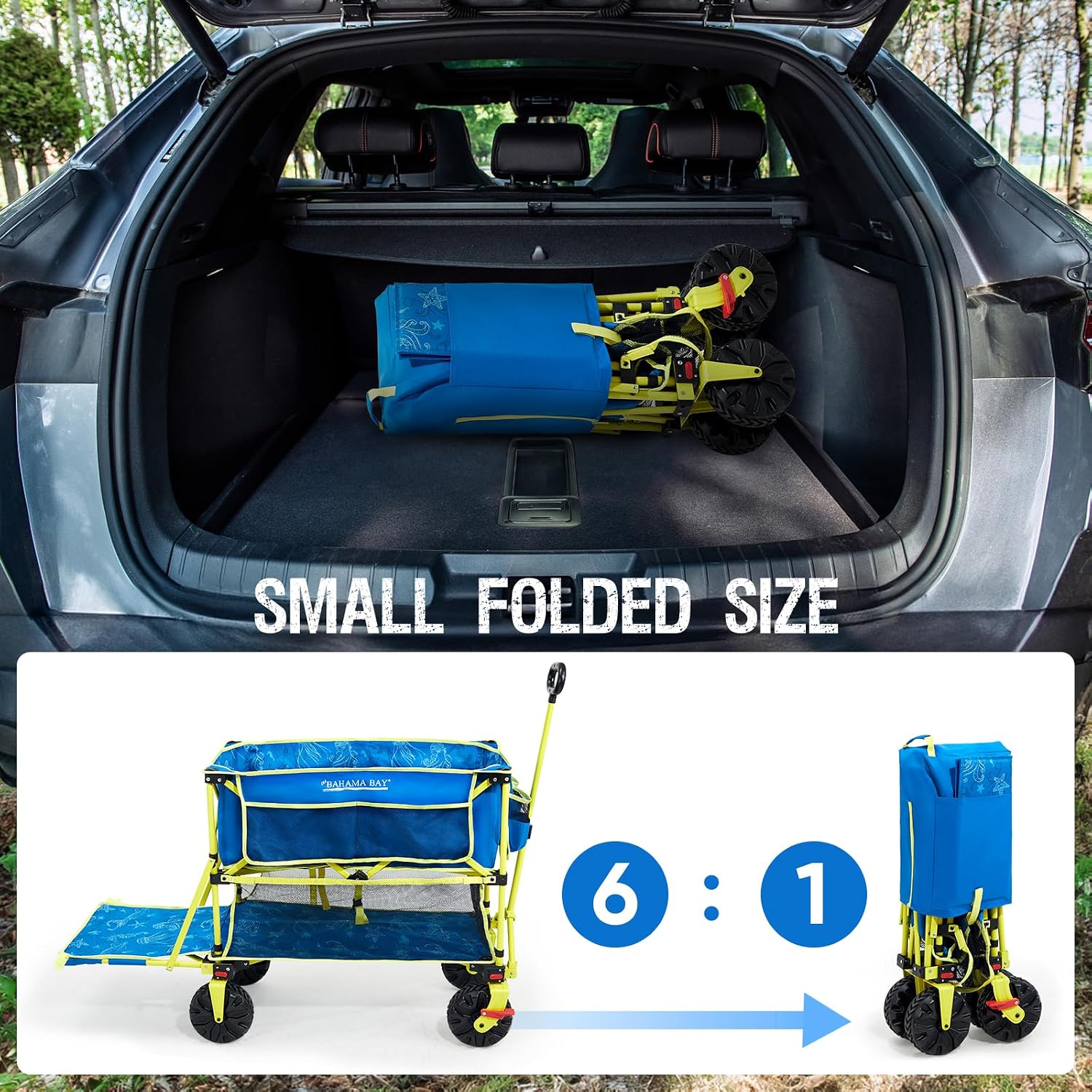 Old Bahama Bay 400L Collapsible Double Decker Beach Wagon with Brakes, Folding Beach Cart with 54' Extra Long Decker, 450LBS Heavy Duty Wagon Chart with All-Terrain Big Wheels for Sand Camping Garden