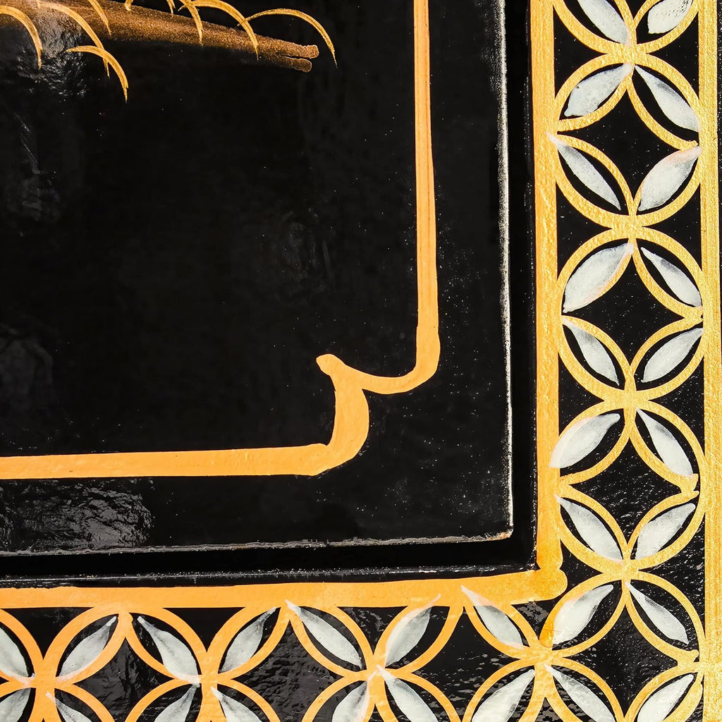 Red Lantern Artisan Crafted Lacquer Storage Cabinet - Black with Mother of Pearl Courtyard Scene