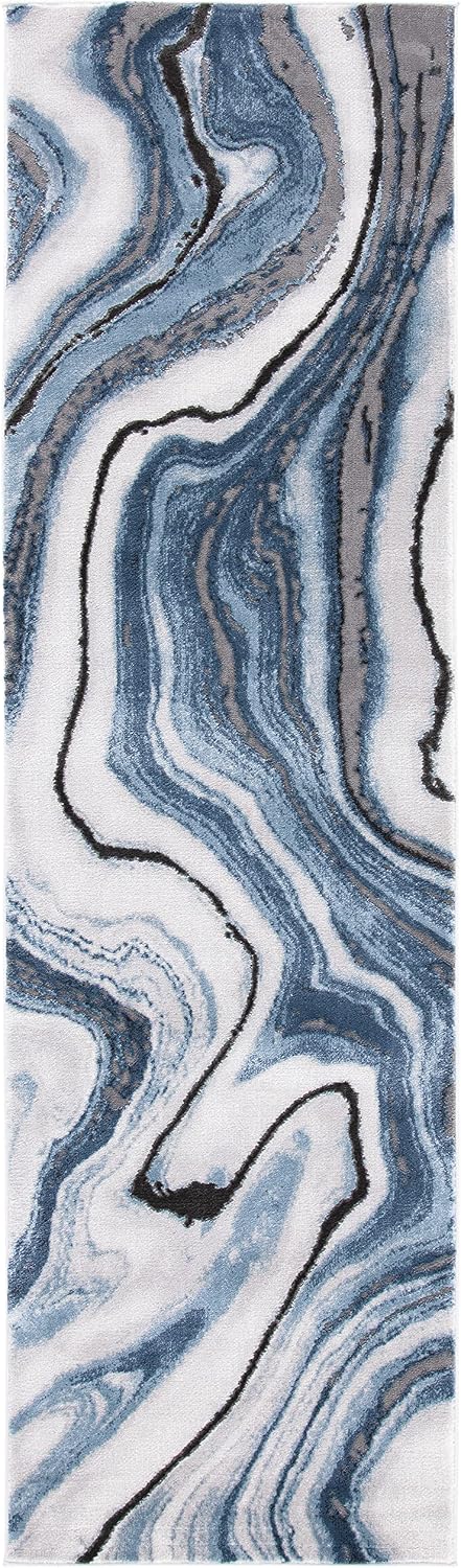 SAFAVIEH Craft Collection Runner Rug - 2'3' x 16', Blue & Grey, Modern Abstract Design, Non-Shedding & Easy Care, Ideal for High Traffic Areas in Living Room, Bedroom (CFT819M)