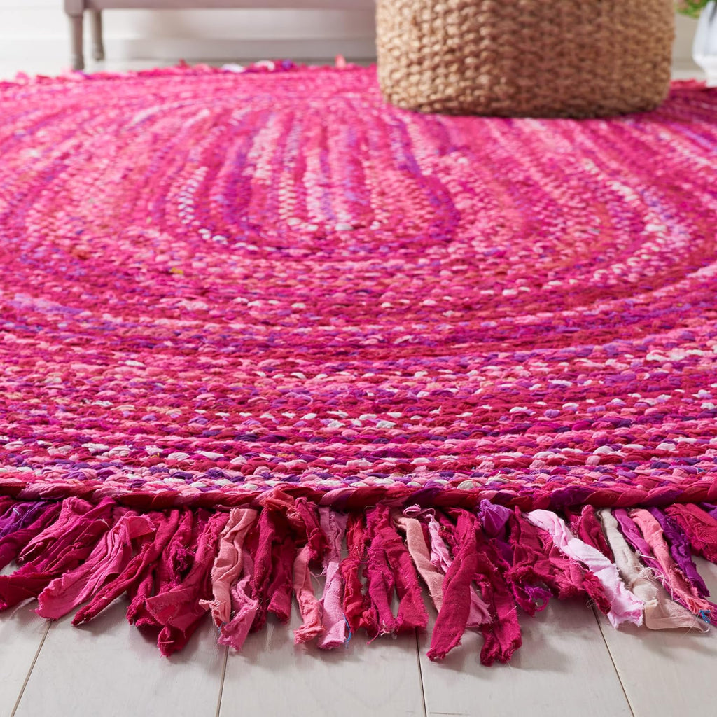 SAFAVIEH Braided Collection Area Rug - 7' Round, Pink & Fuchsia, Handmade Cotton, Ideal for Living Room, Bedroom, Dining Space (BRD451U)