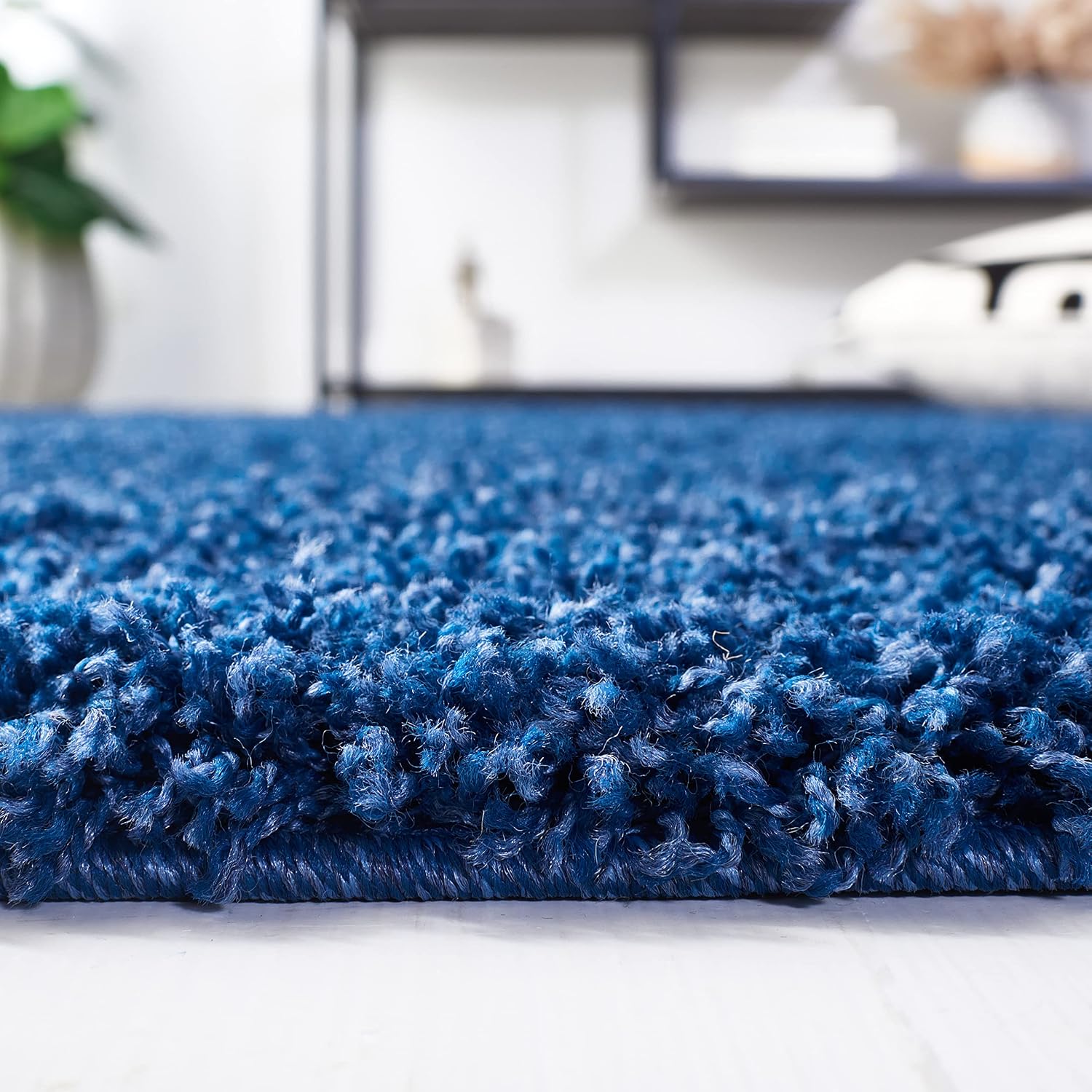 SAFAVIEH Laguna Shag Collection Area Rug - 5'3' x 7'6', Blue, Solid Design, Non-Shedding & Easy Care, 2-inch Thick Ideal for High Traffic Areas in Living Room, Bedroom (SGL303K)