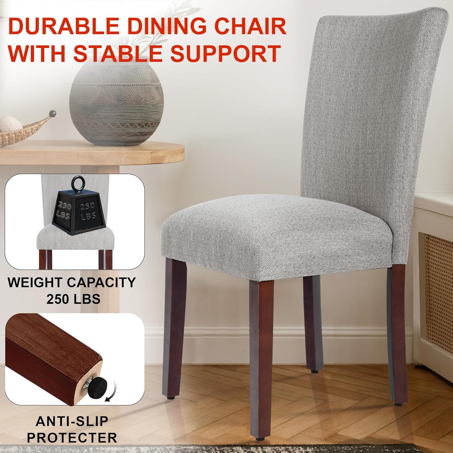 HomePop Parsons Classic Upholstered Accent Dining Chair, Single Pack, Light Grey