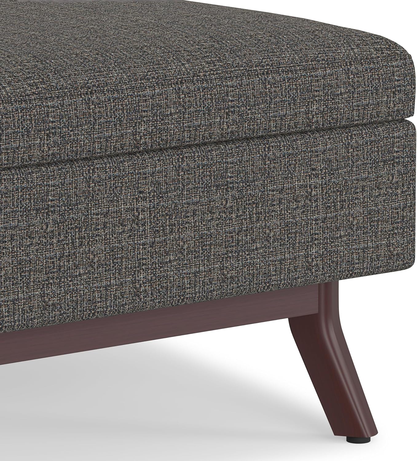 SIMPLIHOME Owen Coffee Table Storage Ottoman - 34' Wide x 19' High Upholstered Tweed Look Fabric Rectangular Lift-Top Ottoman in Ebony, Mid-Century Modern Bench for Living Room with Tapered Legs