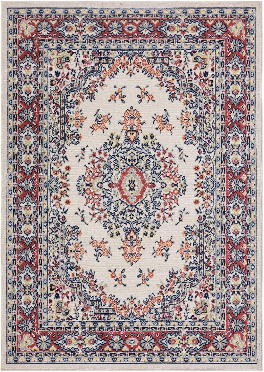 Home Dynamix Premium Sakarya Traditional Medallion Border Area Rug, Ivory/Red, 5'3'x7'5' Rectangle