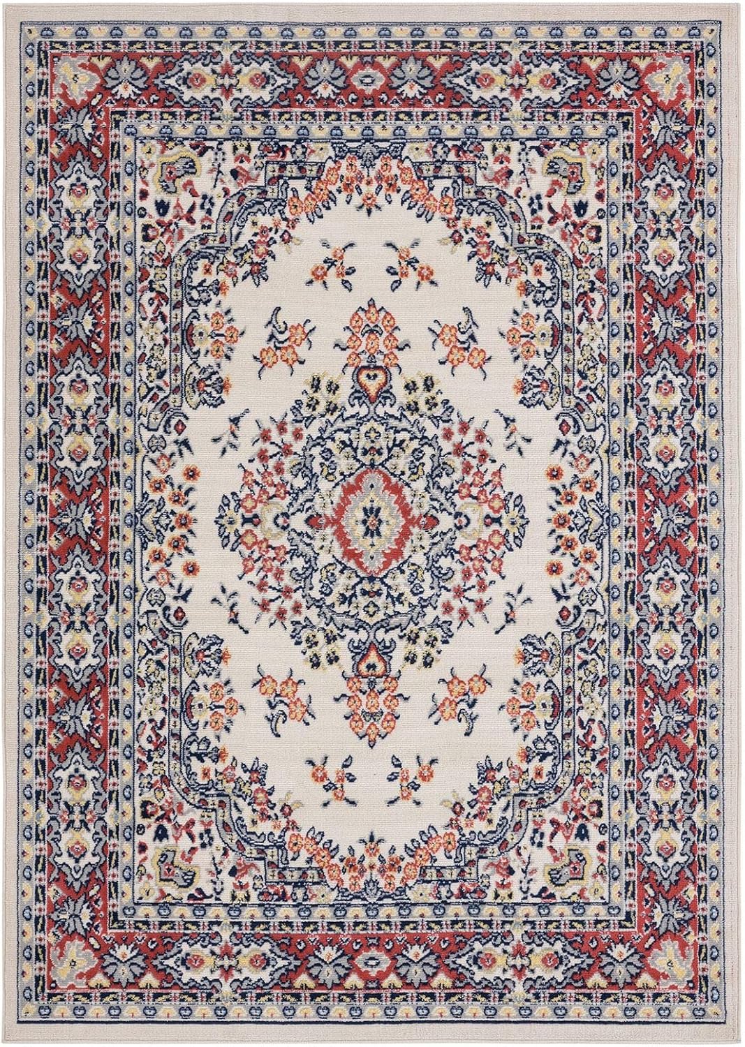 Home Dynamix Premium Sakarya Traditional Medallion Border Area Rug, Ivory/Red, 5'3'x7'5' Rectangle