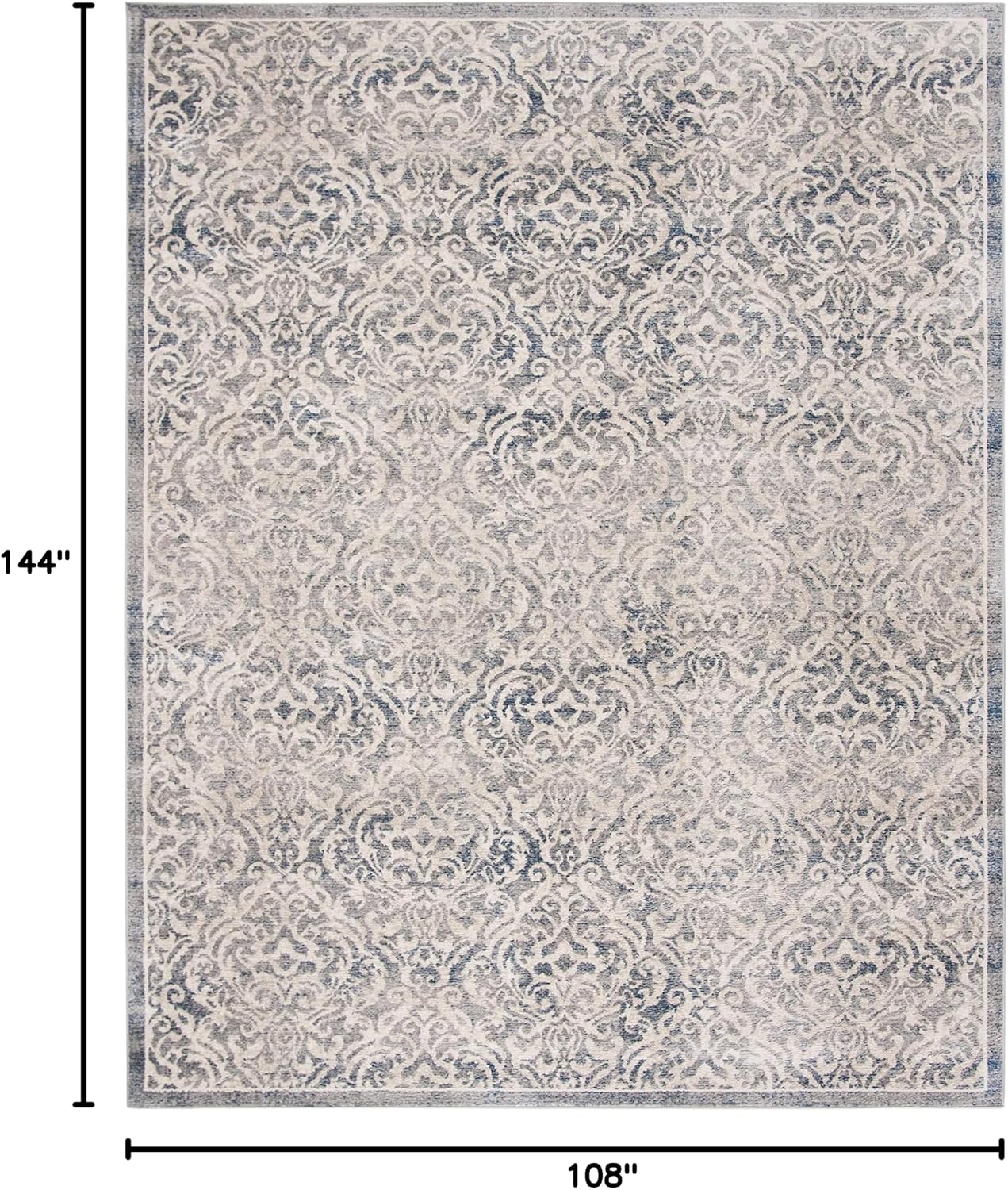SAFAVIEH Brentwood Collection Area Rug - 9' x 12', Light Grey & Blue, Damask Design, Non-Shedding & Easy Care, Ideal for High Traffic Areas in Living Room, Bedroom (BNT810G)