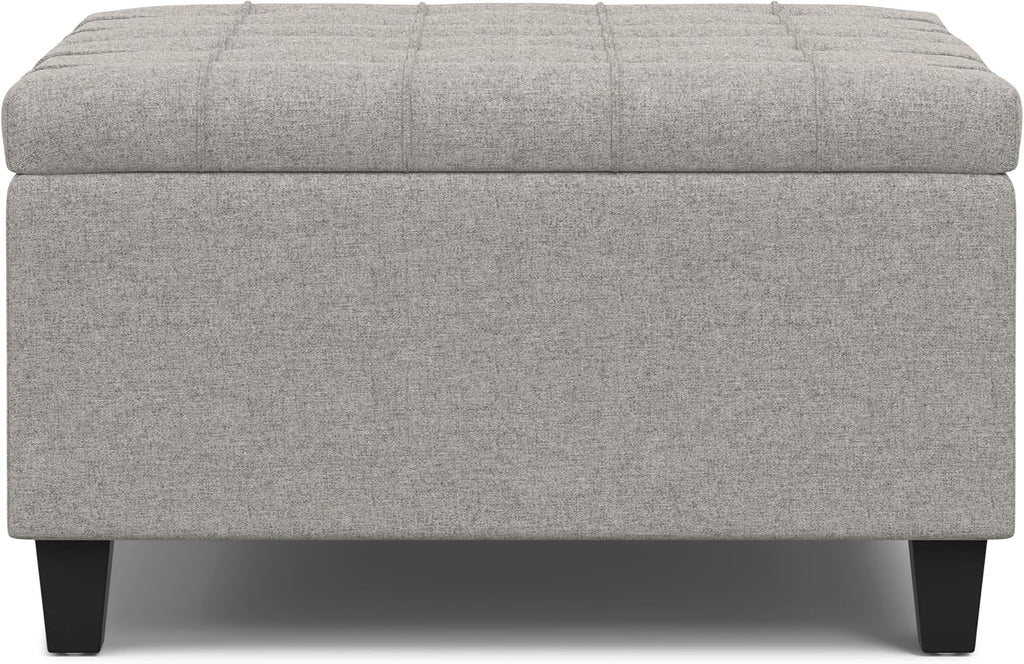 SIMPLIHOME Harrison Small Coffee Table Storage Ottoman - 30 inch Wide Upholstered Linen Look Fabric Square Lift-Top Ottoman in Cloud Grey, Transitional Ottoman for Living Room with Hidden Storage