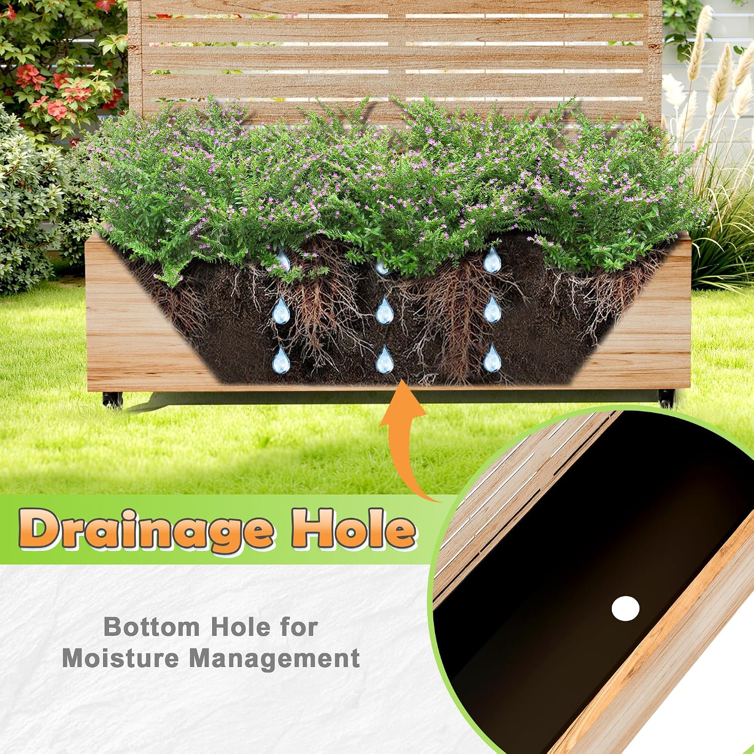 Metal Raised Garden Bed with Trellis, 2-in-1 Planter Box & Privacy Screen for Climbing Plants, Outdoor Standing Flower Bed with Drainage Holes, 47.2'L x 16.7'W x 70.8'H, Acacia Wood Grain-Louvered