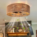 Caged Ceiling Fans with Lights Boho Ceiling Fan Enclosed Ceiling Fans Industrial Low Profile Ceiling Fan with Lights and Remote Hemp Rope Farmhouse Fans with Light for Bedroom Kitchen