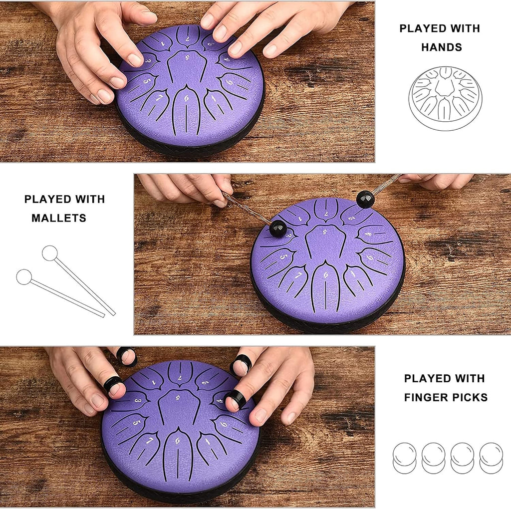 Steel Tongue Drum C Major， 12 inch 13 Notes Children Tongue Drum Handpan Drum， Percussion Instrument kit with Drum Mallets， Note Stickers， Finger Picks， Mallet，Vermilion Red-12 inches 13 Tones
