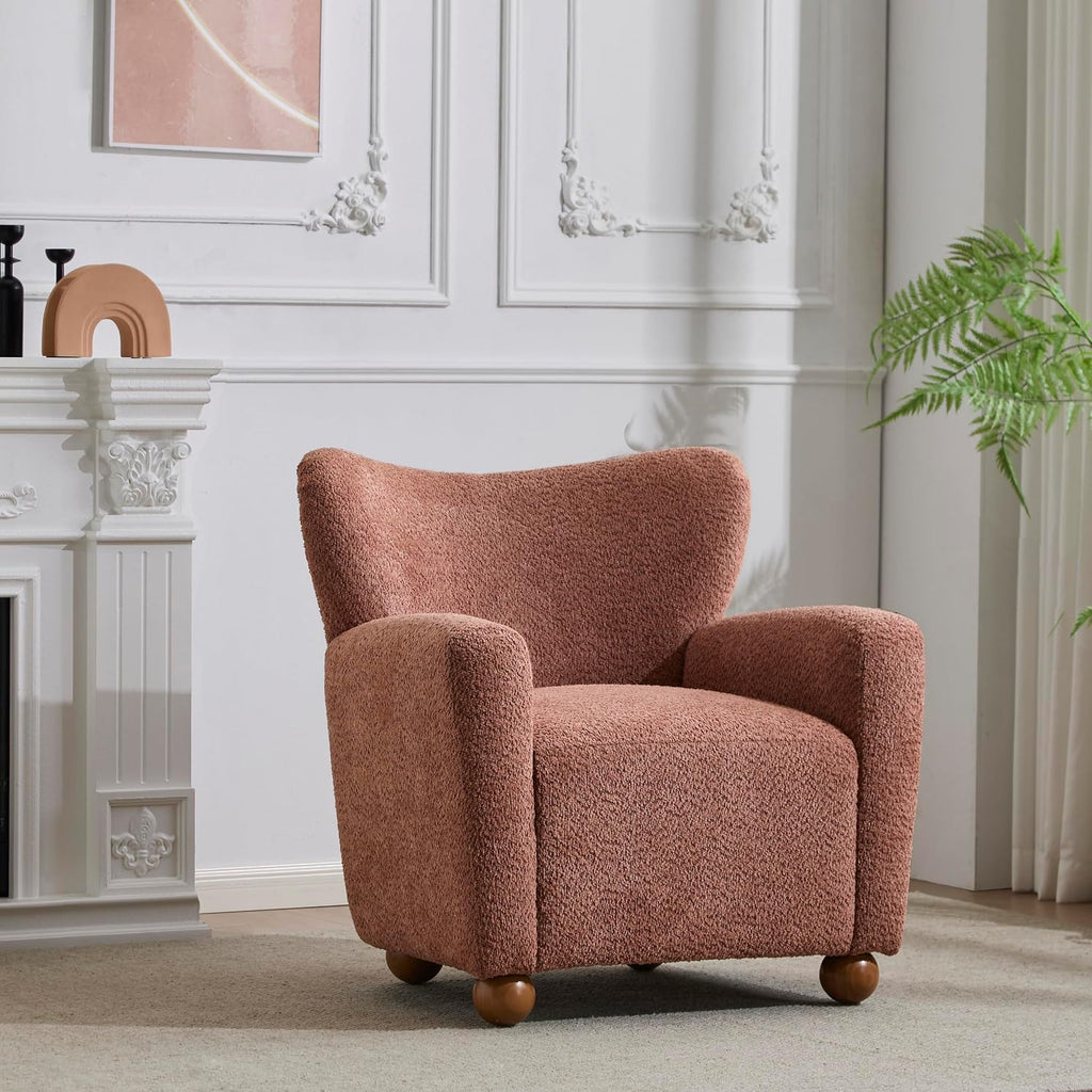 Christopher Knight Home Lindy Wingback Accent Chair, Upholstered Armchair with Rounded Wooden Legs, Curved Backrest Single Sofa, Soft Cushion Seating, Comfy Lounge Chair for Living Room, Dusty Coral
