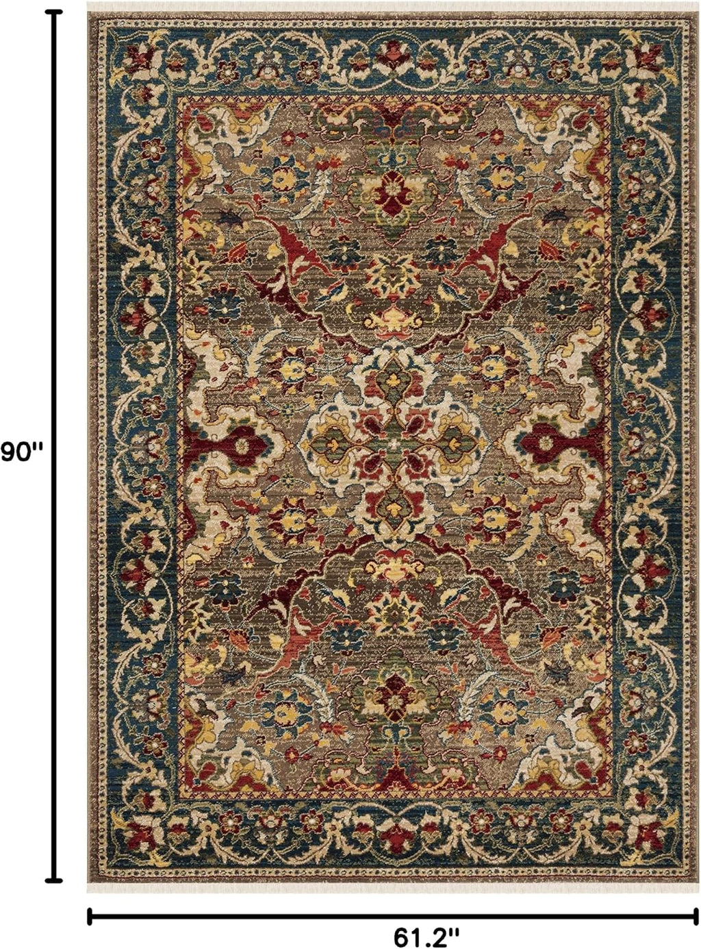 SAFAVIEH Kashan Collection Area Rug - 5'1' x 7'5', Taupe & Blue, Traditional Oriental Design, Non-Shedding & Easy Care, Ideal for High Traffic Areas in Living Room, Bedroom (KSN307E)
