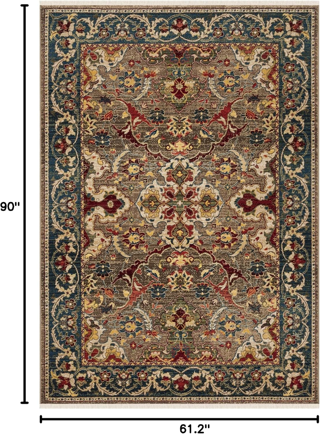 SAFAVIEH Kashan Collection Area Rug - 5'1' x 7'5', Taupe & Blue, Traditional Oriental Design, Non-Shedding & Easy Care, Ideal for High Traffic Areas in Living Room, Bedroom (KSN307E)