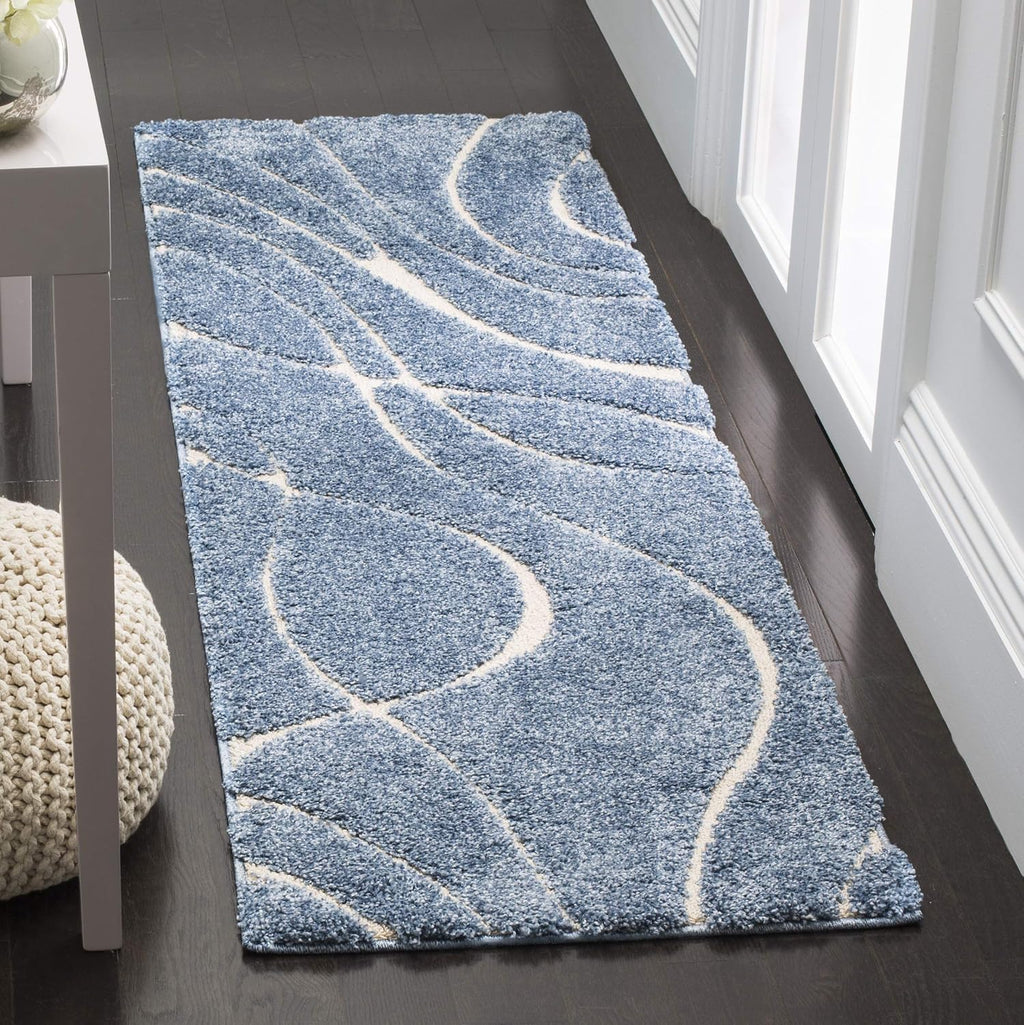 SAFAVIEH Florida Shag Collection Runner Rug - 2'3' x 15', Light Blue & Cream, Non-Shedding, 1.2-inch Thick, Ideal for Living Room, Hallway, Foyer, Bedroom (SG471-6011-215)