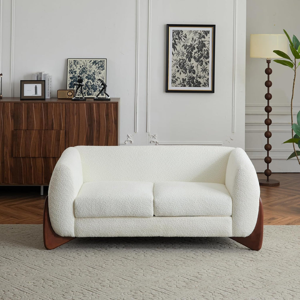 Christopher Knight Home Alma 63' Boucle Loveseat with Wood Legs, 2 Seater Sofa Couches for Living Room, Upholstered Couch Chair, Soft Seating Lounge Sofa Chair, Cozy Loveseat with Armrest, Beige