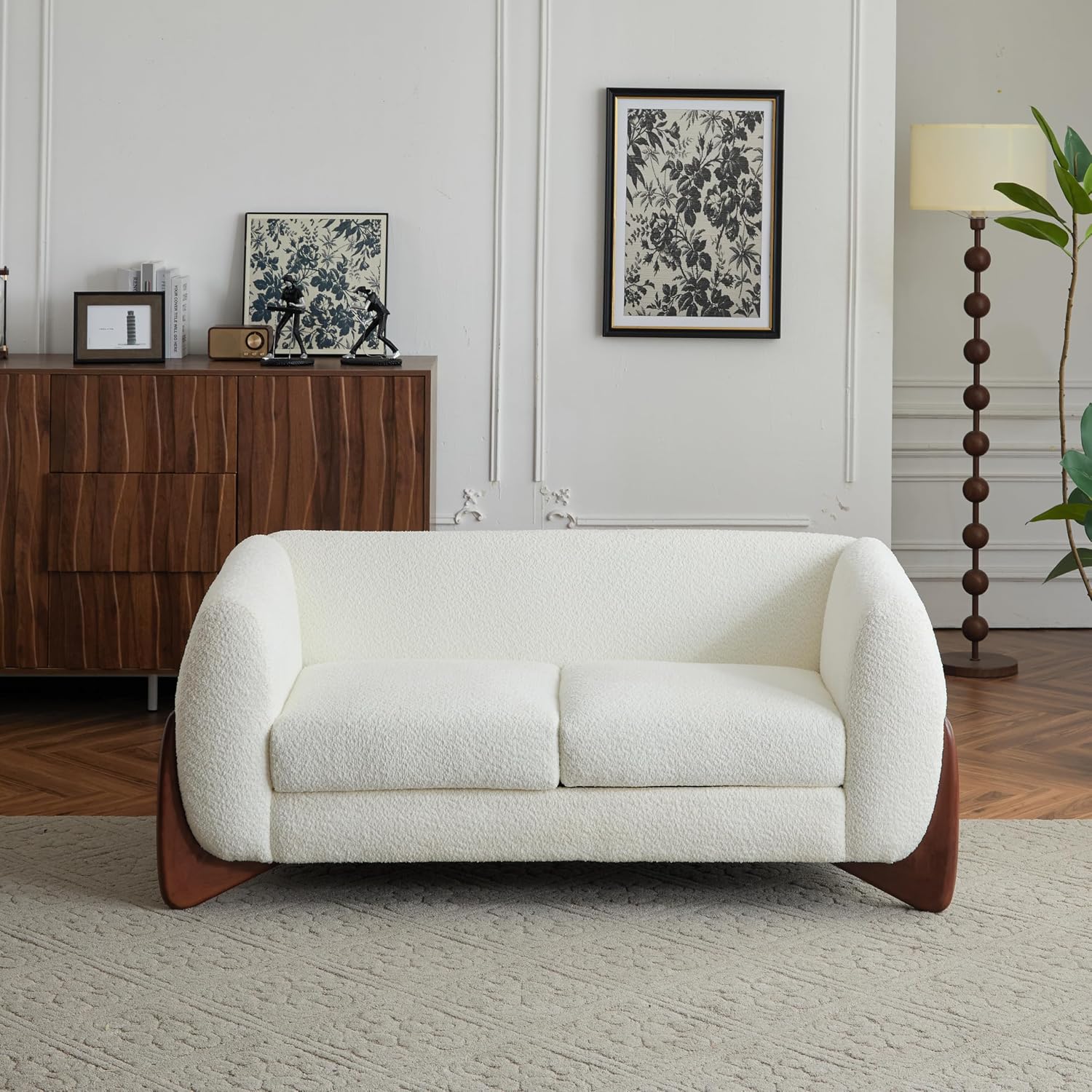 Christopher Knight Home Alma 63' Boucle Loveseat with Wood Legs, 2 Seater Sofa Couches for Living Room, Upholstered Couch Chair, Soft Seating Lounge Sofa Chair, Cozy Loveseat with Armrest, Beige