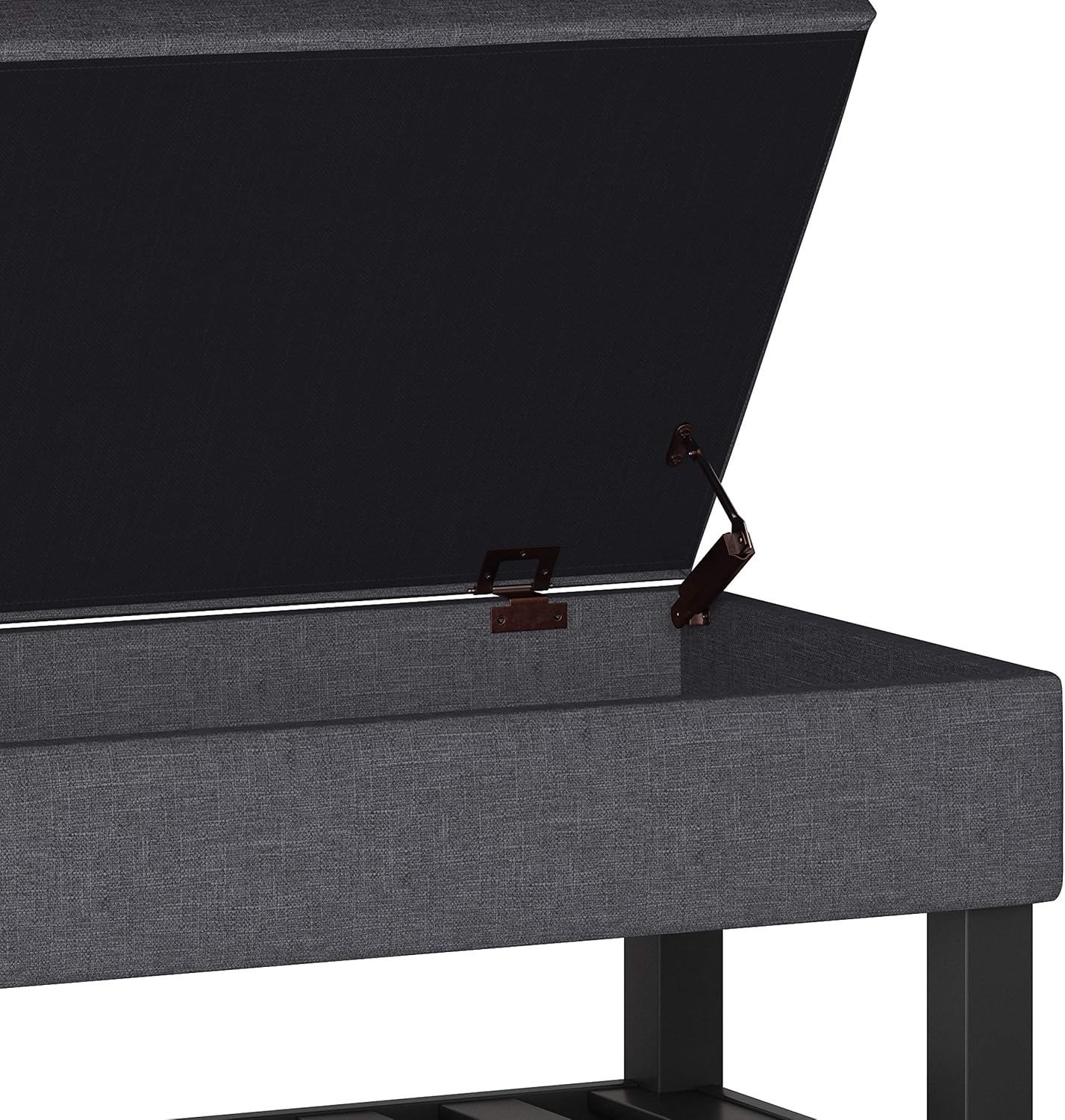 SIMPLIHOME Cosmopolitan Storage Ottoman Bench - 44 inch Wide Upholstered Linen Look Fabric Rectangle Storage Ottoman in Slate Grey, Transitional Bench for Bedroom with Tufted Lift-Top and Open Shelf