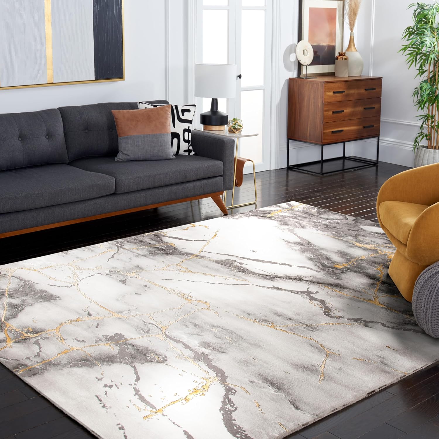SAFAVIEH Craft Collection Area Rug - 10'6' x 14', Grey & Gold, Modern Abstract Design, Non-Shedding & Easy Care, Ideal for High Traffic Areas in Living Room, Bedroom (CFT877F)