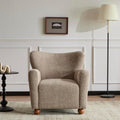 Christopher Knight Home Lindy Wingback Accent Chair, Upholstered Armchair with Rounded Wooden Legs, Curved Backrest Single Sofa, Soft Cushion Seating, Comfy Lounge Chair for Living Room, Light Brown