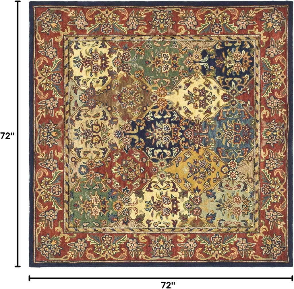 SAFAVIEH Heritage Collection Area Rug - 6' Square, Multi & Burgundy, Handmade Traditional Oriental Wool, Ideal for High Traffic Areas in Living Room, Bedroom (HG911A)