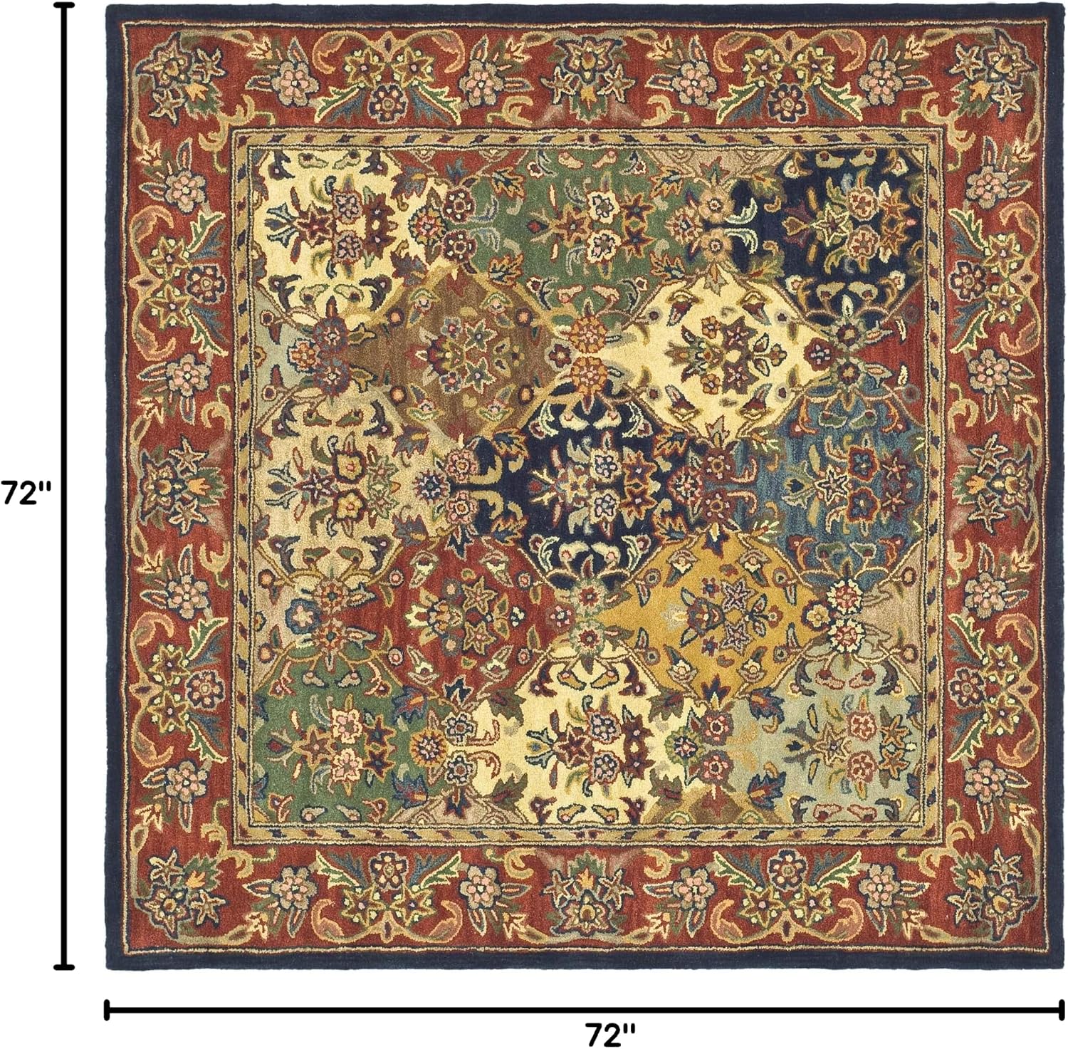 SAFAVIEH Heritage Collection Area Rug - 6' Square, Multi & Burgundy, Handmade Traditional Oriental Wool, Ideal for High Traffic Areas in Living Room, Bedroom (HG911A)