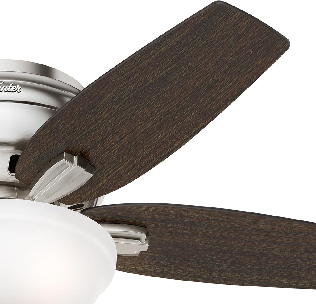 Hunter Fan 42' Hugger Ceiling Fan in Brushed Nickel with Cased White Glass Light Kit, 5 Blade (Renewed)
