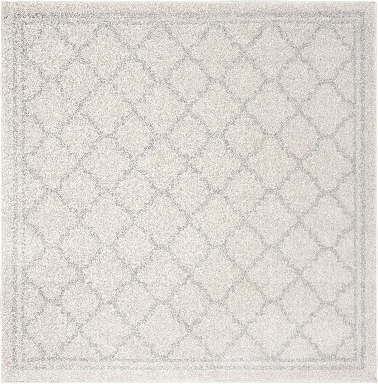SAFAVIEH Amherst Collection Area Rug - 8' Square, Beige & Light Grey, Moroccan Trellis Design, Non-Shedding & Easy Care, Ideal for High Traffic Areas in Living Room, Bedroom (AMT422E)