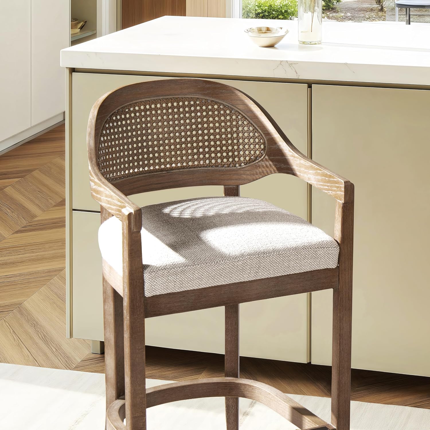 Jennifer Taylor Home Americana Mid-Century Modern 26' Cane Back Counter Stool, Two-Tone Neutral Gray Polyester Wool Blend