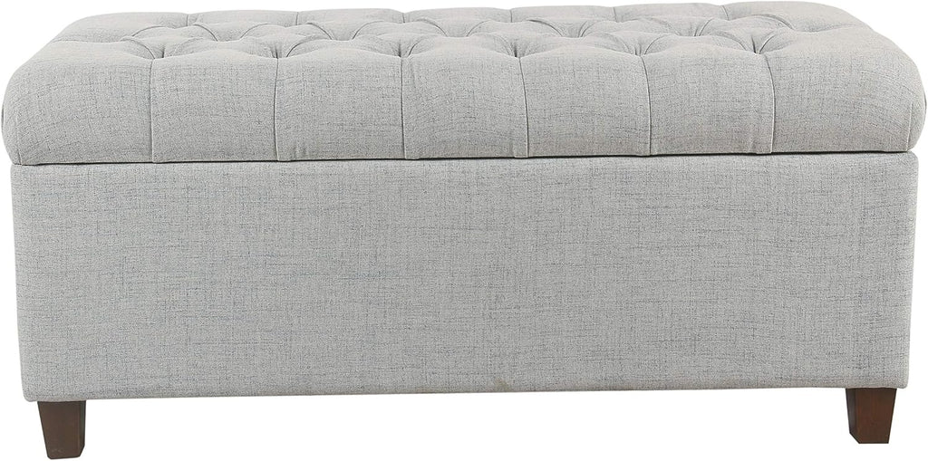 Homepop Home Decor Tufted Ainsley Button Storage Ottoman Bench with Hinged Lid Ottoman Bench with Storage for Living Room & Bedroom, Light Blue 18x40x18 Inches