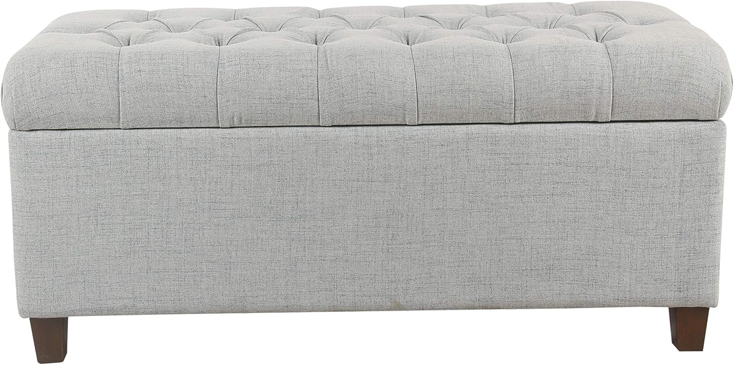 Homepop Home Decor Tufted Ainsley Button Storage Ottoman Bench with Hinged Lid Ottoman Bench with Storage for Living Room & Bedroom, Light Blue 18x40x18 Inches