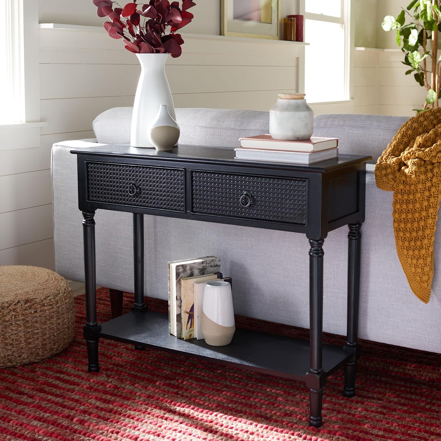 Safavieh Home Collection Haines Black 2-Drawer Bottom Shelf Console Table