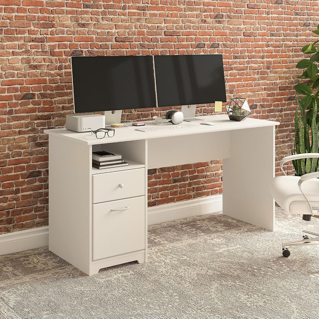Bush Furniture Cabot 60W Office Desks for Home Office with Storage and Chrome Hardware, Elegant Computer Table with Drawers, White