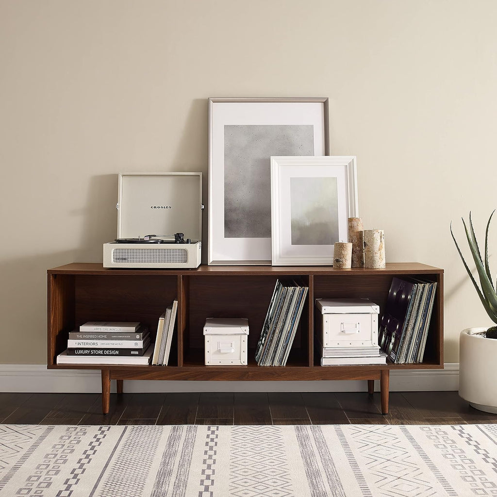 Crosley Furniture Liam Large Vinyl Record Storage TV Stand and Entertainment Center, Media Console, Walnut