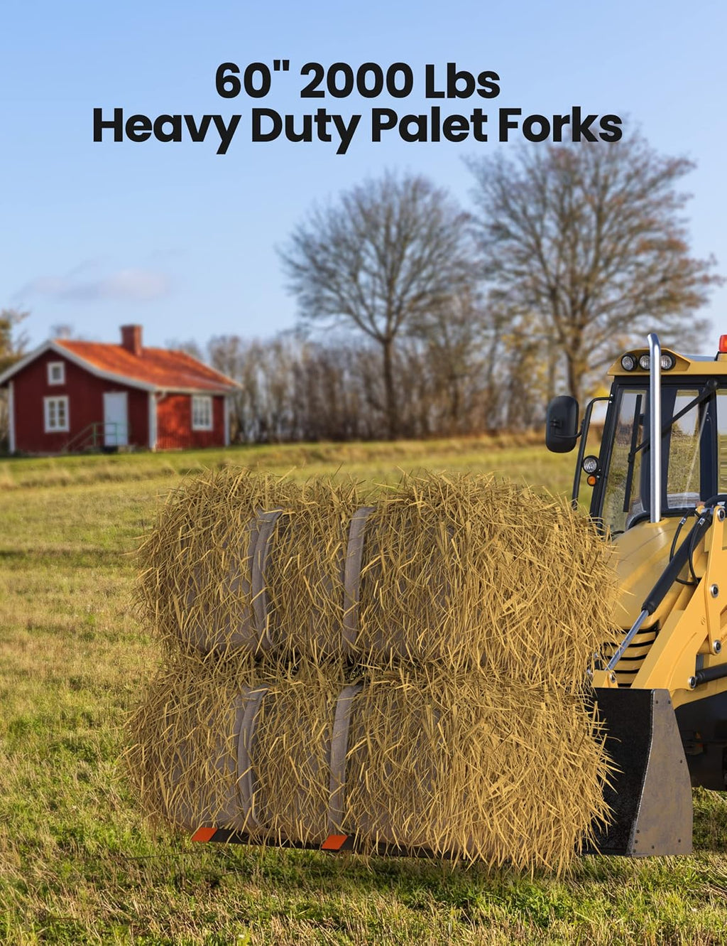 DEXSO Pallet Forks, 2000 LBS Clamp on Pallet Forks, 60' Total Length Heavy Duty Pallet Forks with Adjustable Stabilizer Bar, Tractor Bucket Forks for Tractor Attachments, Skid Steer, Loader Bucket