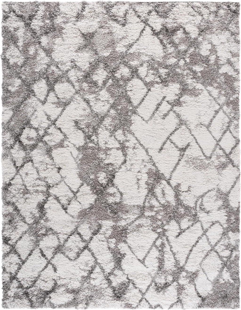 SAFAVIEH Horizon Shag Collection X-Large Area Rug - 11' x 15', Grey & Ivory, Abstract Design, Non-Shedding & Easy Care, 2-inch Thick Ideal for High Traffic Areas in Living Room, Bedroom (HZN894F)
