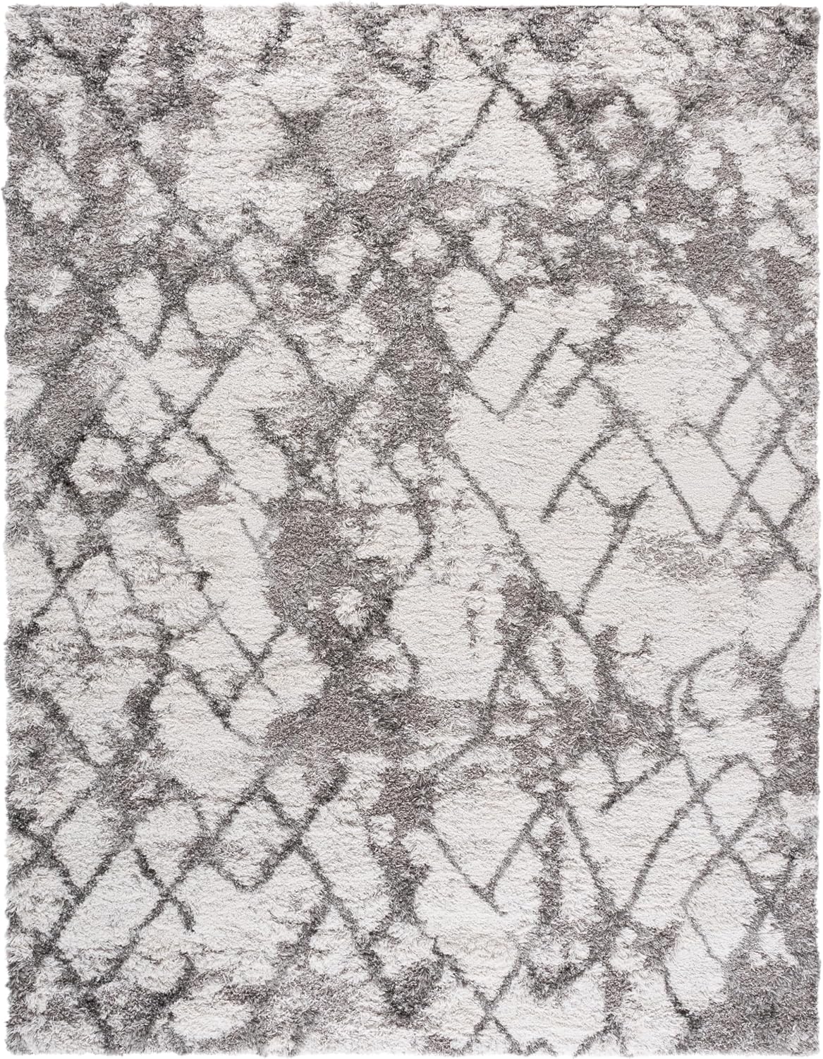 SAFAVIEH Horizon Shag Collection X-Large Area Rug - 11' x 15', Grey & Ivory, Abstract Design, Non-Shedding & Easy Care, 2-inch Thick Ideal for High Traffic Areas in Living Room, Bedroom (HZN894F)