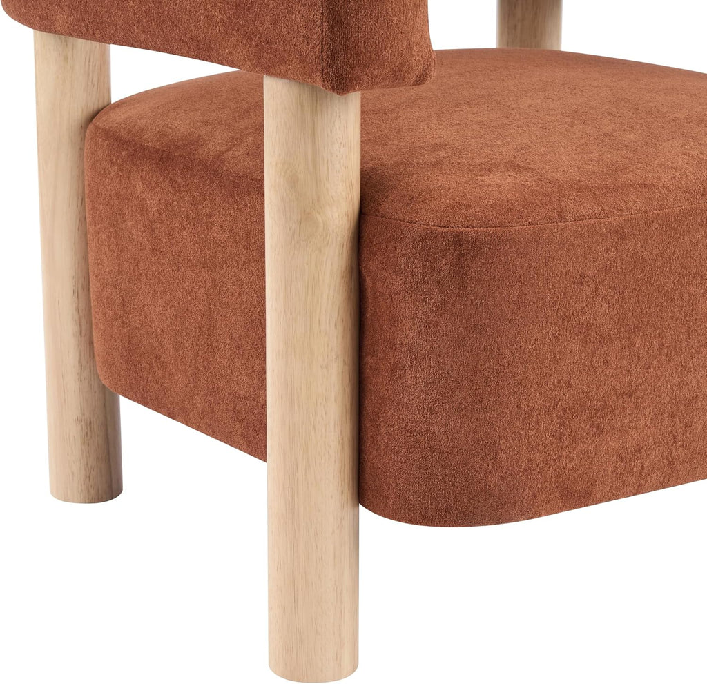 Christopher Knight Home Carly Low Profile Accent Chair, Boucle Upholstered Barrel Chair, Comfy Reading Chair for Bedroom, Wooden Single Lounge Sofa, Burnt Orange