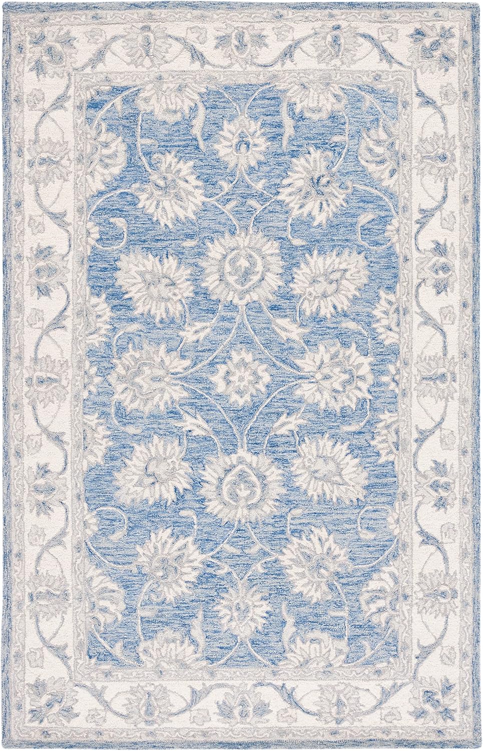 SAFAVIEH Micro-Loop Collection Area Rug - 5' x 8', Blue & Ivory, Handmade Wool, Ideal for High Traffic Areas in Living Room, Bedroom (MLP536M)