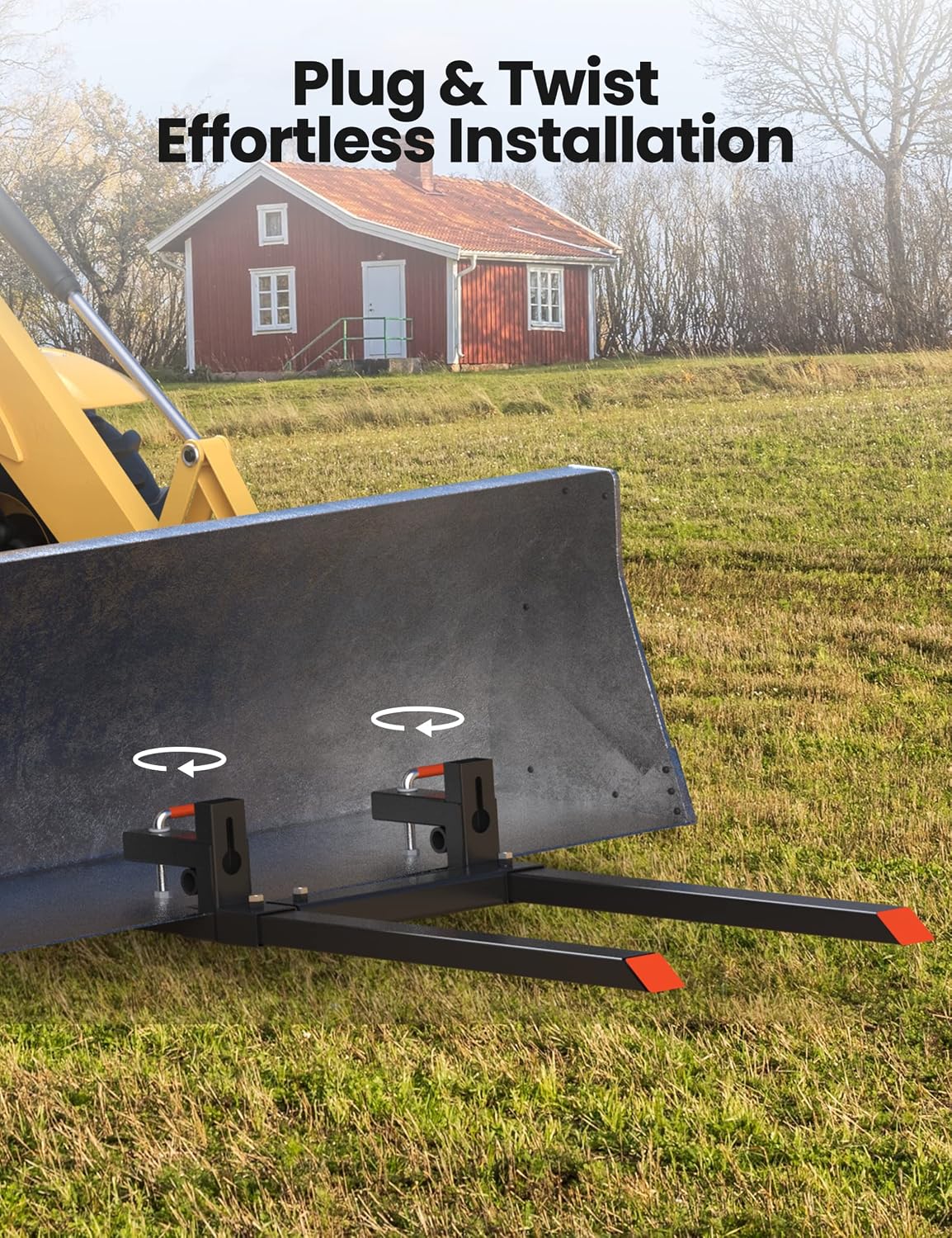 KYBOLT [2000 lbs] 43' Heavy Duty Clamp-on Pallet Forks with Adjustable Stabilizer Bar for Tractor Bucket Loader Skid Steer