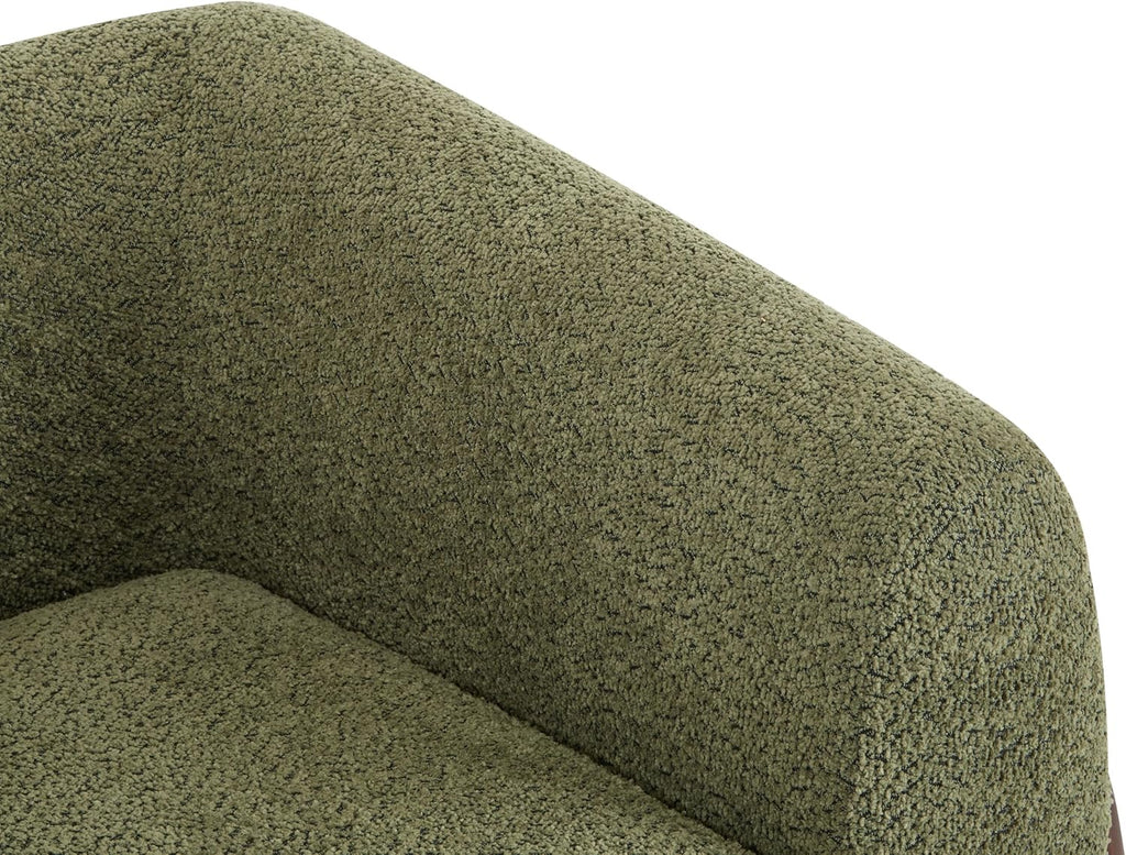 Christopher Knight Home Holly Modern Boucle Fabric Upholstered Club Chair for Living Room, Home Office, Apartment, Relaxing Chair with Removable Cushion and Birch Wood Legs, Olive Green+Walnut